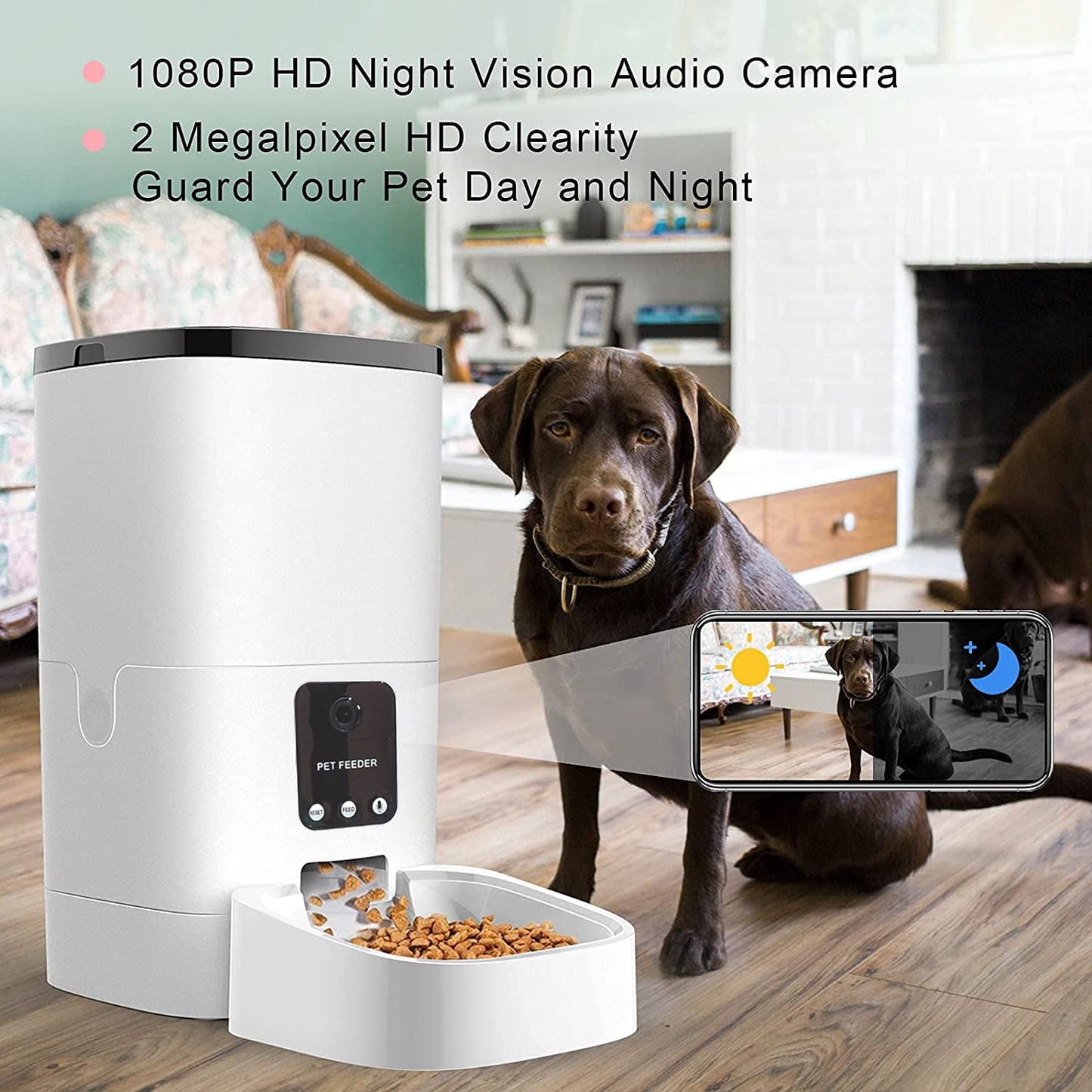 "Smart 6L Automatic Pet Feeder with 1080P Camera & App Control - Perfect for Cats & Dogs!"