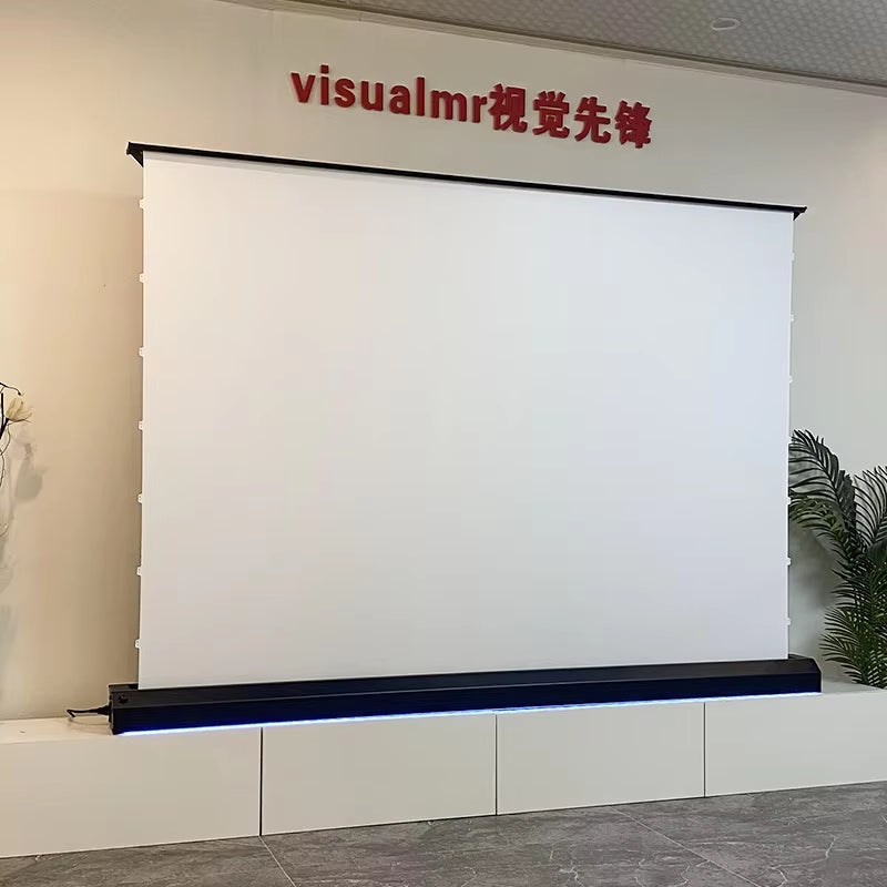 Newly Upgraded Electric Floor Rising Projection Screen Tab-Tensioned Motorized 72-150Inch Cinema White 4K/8K for All Projectors