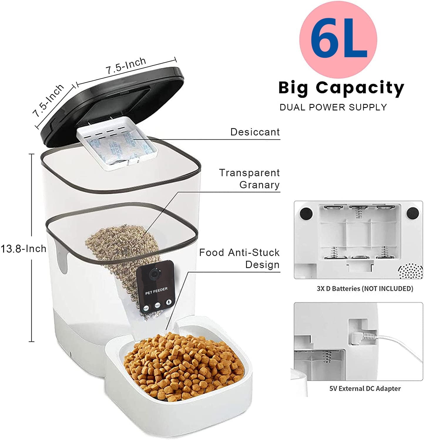 "Smart 6L Automatic Pet Feeder with 1080P Camera & App Control - Perfect for Cats & Dogs!"