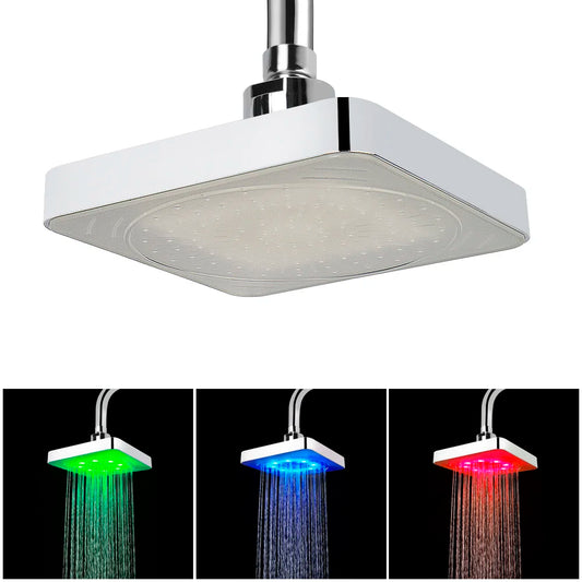 Square Fixed Showerhead Rainfall Top Spray LED Shower Head 7 Colors Gradual Changing UltraQuiet 3 colors Temperature Sensor