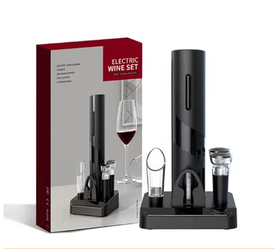 4-In-1 Electric Wine Opener Set, Pourer, Stopper, Storage Base & Cutter