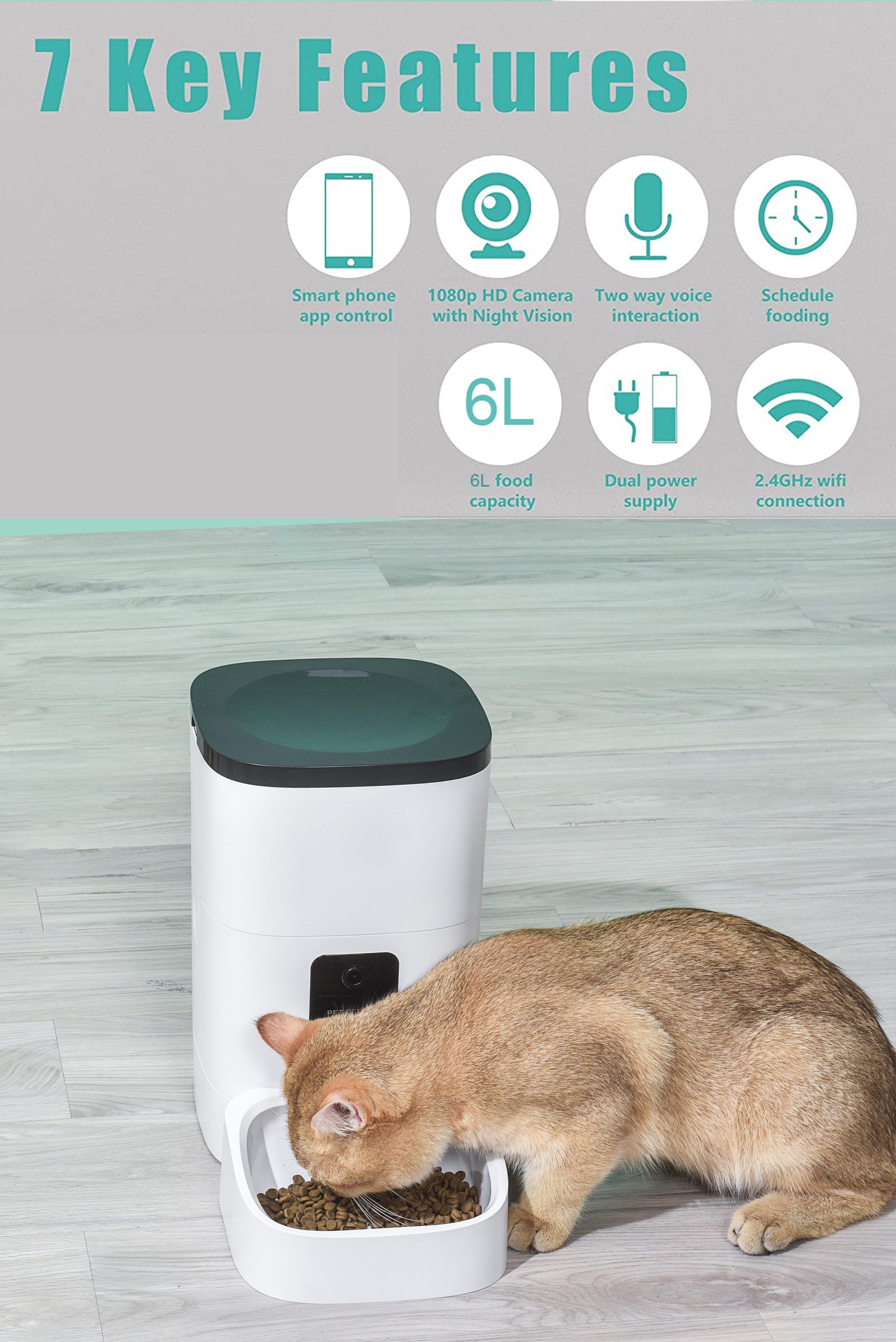 "Smart 6L Automatic Pet Feeder with 1080P Camera & App Control - Perfect for Cats & Dogs!"